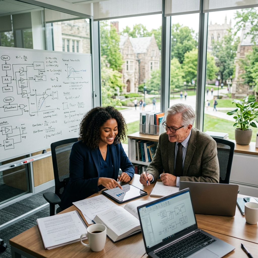 Mentor guiding a team member in the workplace